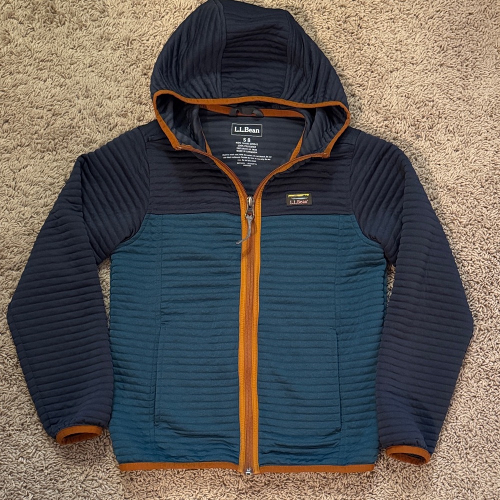 L.L. Bean Kids' Airlight Fullzip Hoodie in Navy and Teal with Orange Trim